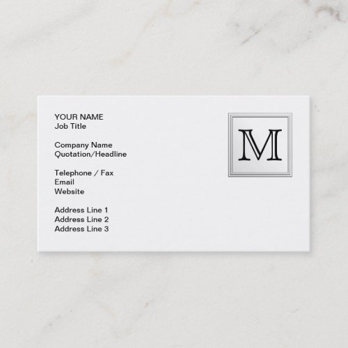 Printed Custom Monogram. Black and White. Business Cards