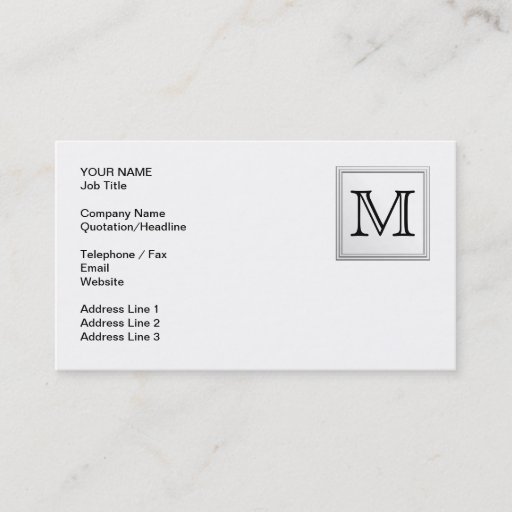 Customizable Printed Custom Monogram. Black and White. Business Cards
