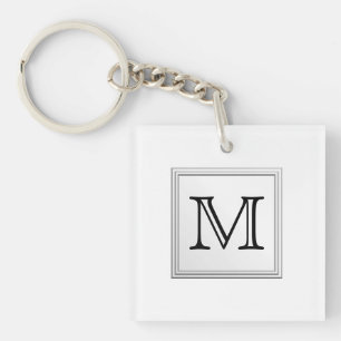 Printed Custom Monogram. Black and White. Keychain