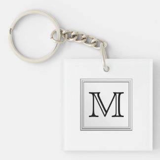 Printed Custom Monogram. Black and White. Keychain