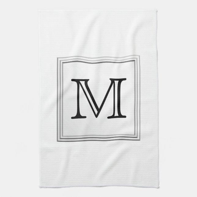 Printed Custom Monogram. Black and White. Towel (Vertical)