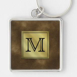 Printed Custom Monogram Image. Brown. Keychain