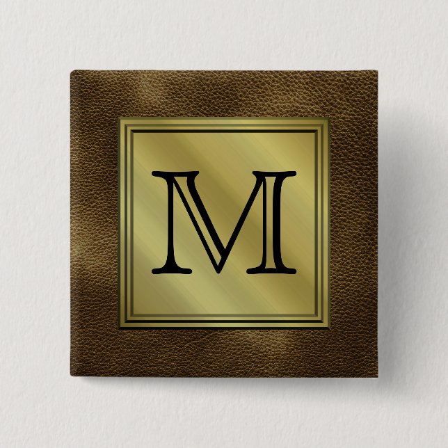 Printed Custom Monogram Image. Brown. Pinback Button (Front)