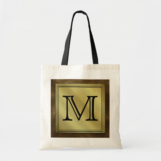 Printed Custom Monogram Image. Brown. Tote Bag (Front)