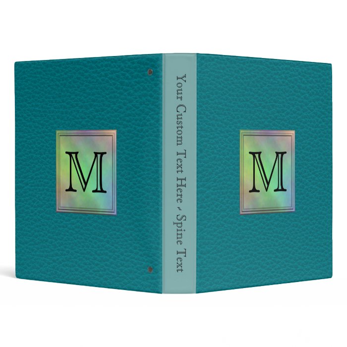 Printed Custom Monogram Image on Teal Pattern. Vinyl Binder