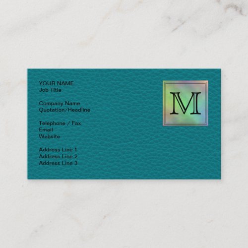 Printed Custom Monogram Image on Teal Pattern. Business Cards