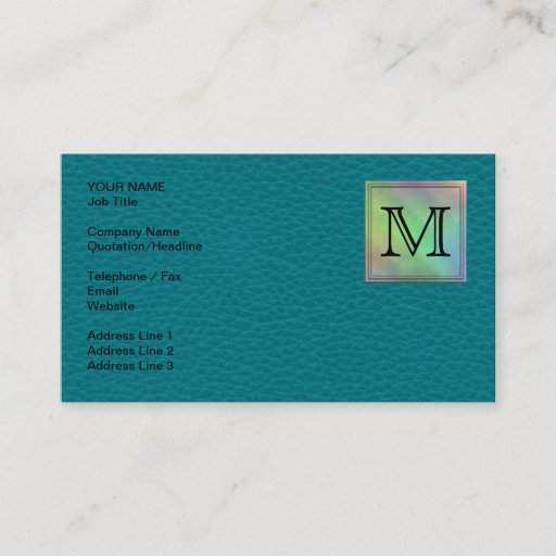 Customizable Printed Custom Monogram Image on Teal Pattern. Business Cards