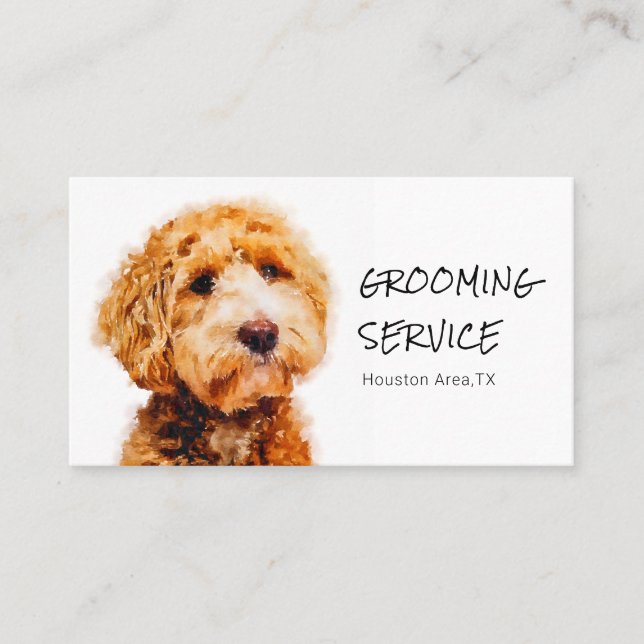Printed Cute Poodle Dog Grooming Business Card (Front)