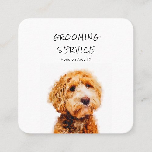 Printed Cute Poodle Dog Pattern Grooming Round Square Business Card