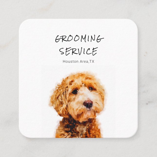 Printed Cute Poodle Dog Pattern Grooming Round Square Business Card (Front)