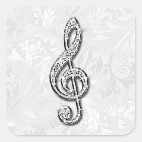 Printed Diamond Music Note Floral Damask Square Sticker