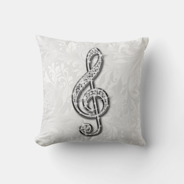 Printed Diamond Music Note Floral Damask Throw Pillow (Front)