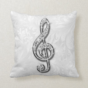 Printed Diamond Music Note Floral Damask Throw Pillow