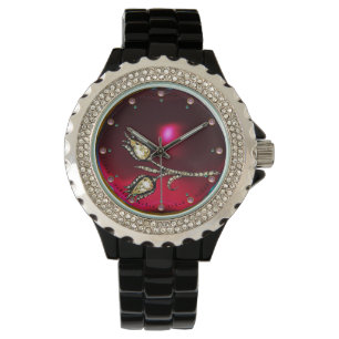 PRINTED DIAMOND TULIPS ,Red Ruby Gemstones Watch