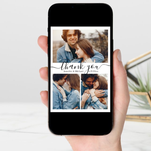 printed&digital thank you 4 photos collage wedding card (Front Digital)