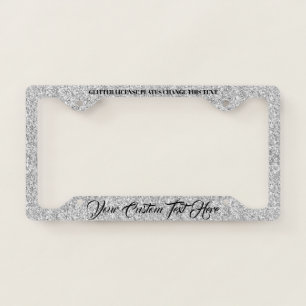 Printed effect Silver Glam Bling  License Plate Frame