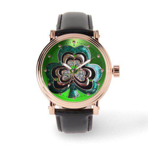 PRINTED EMERALD GREEN SHAMROCK JEWEL WITH GEMS WATCH