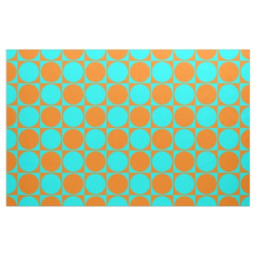 Printed Fabric, Blue&Orange Squares&Circles Fabric