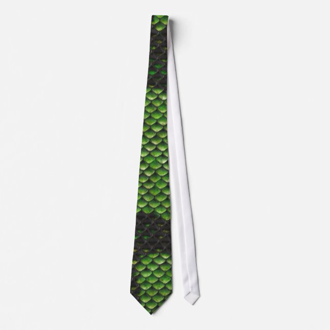 Printed Fake Green Snake Skin Camo Style Design Neck Tie (Front)
