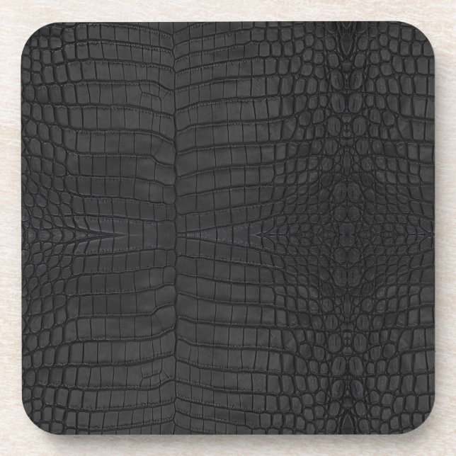  Printed Faux Black Crocodile Texture Beverage Coaster (Front)