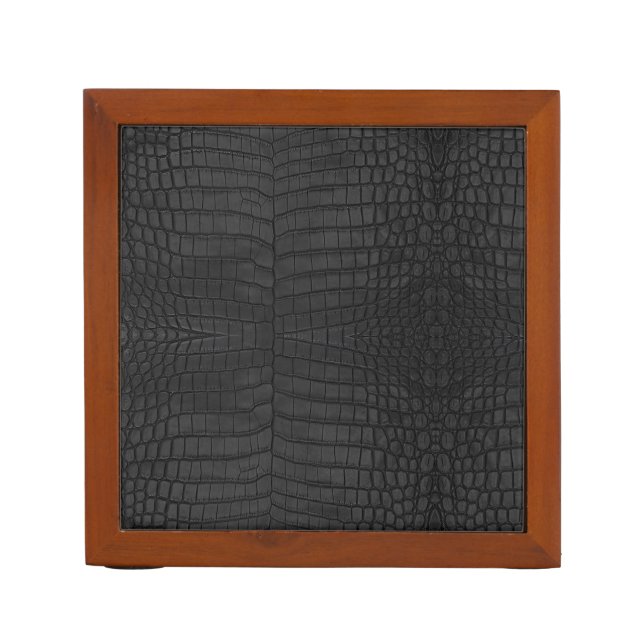  Printed Faux Black Crocodile Texture Desk Organizer (Front)