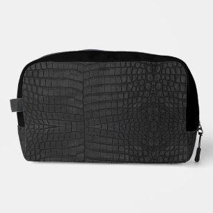  Printed Faux Black Crocodile Texture Dopp Kit