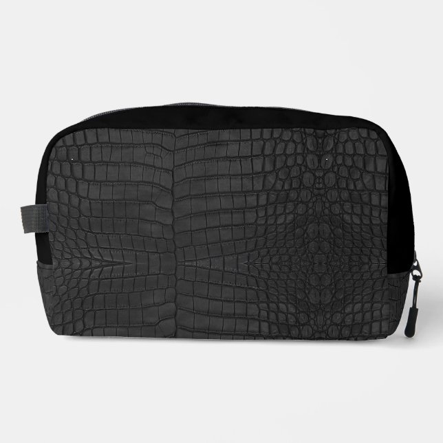  Printed Faux Black Crocodile Texture Dopp Kit (Front)