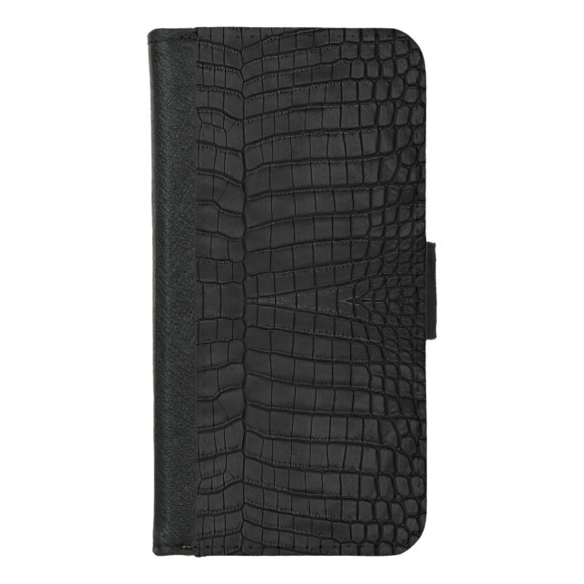  Printed Faux Black Crocodile Texture iPhone Wallet Case (Front)