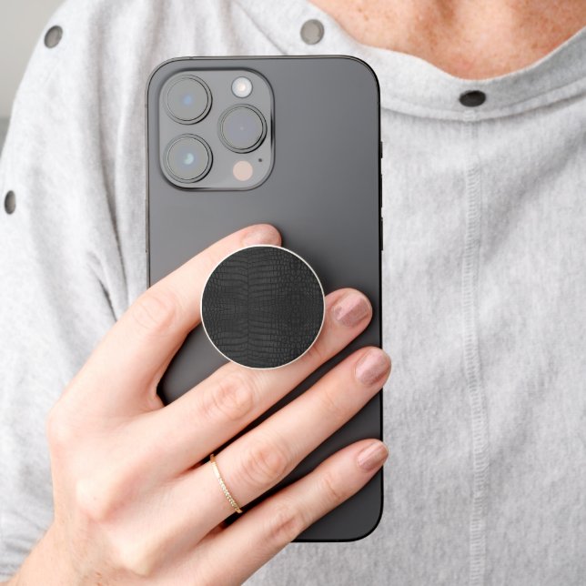  Printed Faux Black Crocodile Texture PopSocket (Hand)