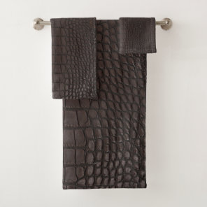 Printed Faux Brown Alligator Texture Bath Towel Set
