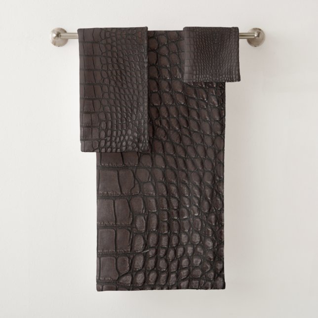 Printed Faux Brown Alligator Texture Bath Towel Set (Insitu)