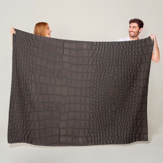 Printed Faux Brown Alligator Texture Fleece Blanket (In Situ)