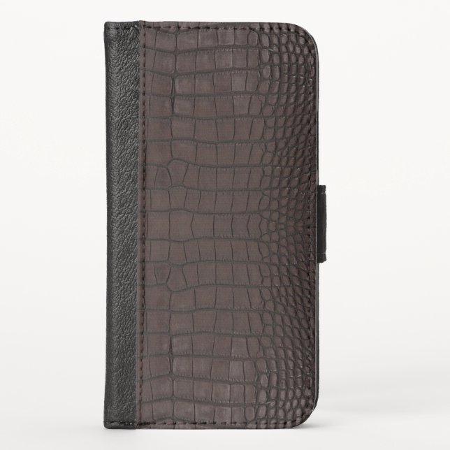 Printed Faux Brown Alligator Texture iPhone Wallet Case (Front)