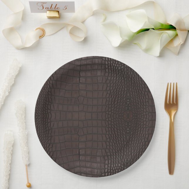Printed Faux Brown Alligator Texture Paper Plates (Wedding)