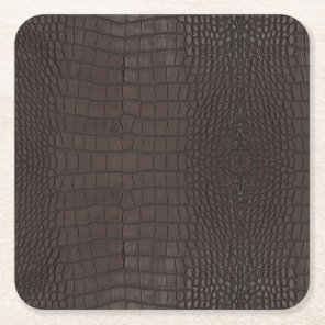 Printed Faux Brown Alligator Texture Square Paper Coaster