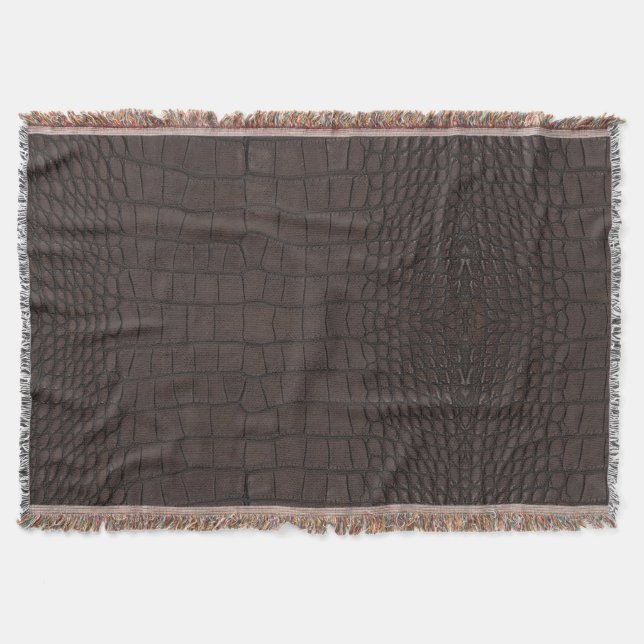 Printed Faux Brown Alligator Texture Throw Blanket (Front)