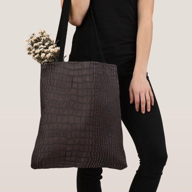 Printed Faux Brown Alligator Texture Tote Bag (Close Up)
