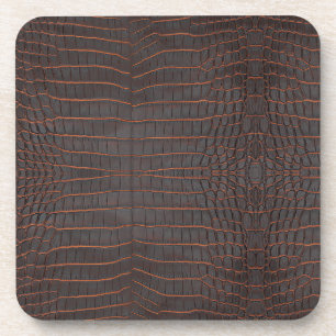 Printed Faux Chestnut Crocodile Texture Beverage Coaster