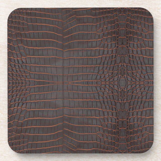 Printed Faux Chestnut Crocodile Texture Beverage Coaster (Front)