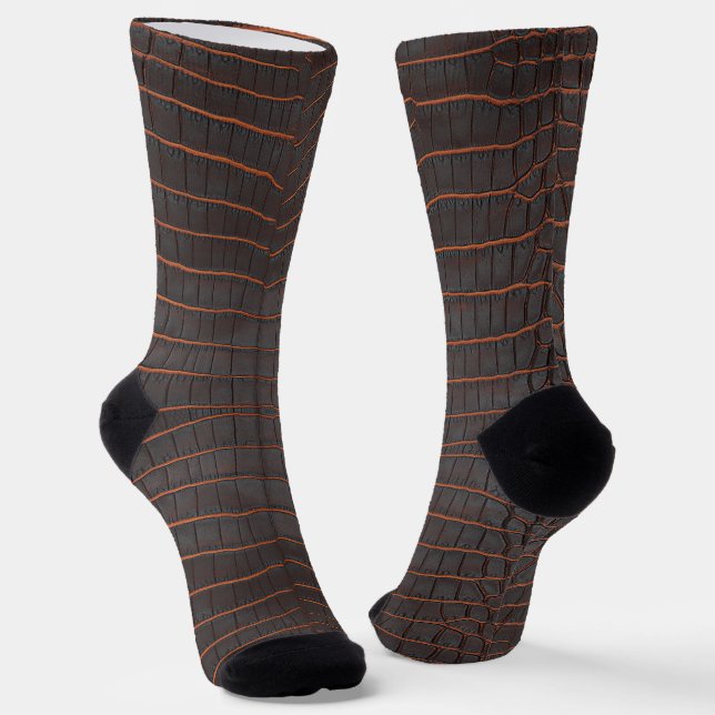 Printed Faux Chestnut Crocodile Texture Socks (Angled)
