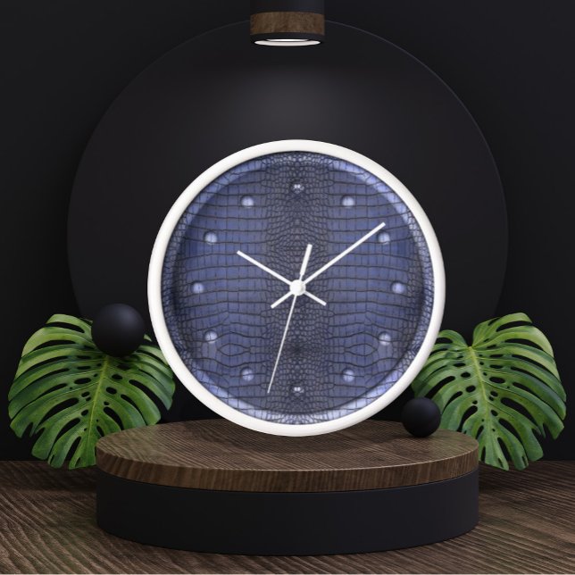 Printed Faux Cobalt Alligator Texture Clock (Cobalt Alligator Skin Texture Clock by Looly Elzayat)
