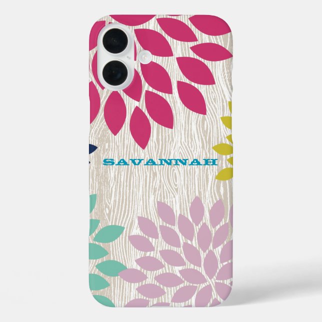 Printed Faux Wood Pattern Chrysanthemum Floral Case-Mate iPhone Case (Back)