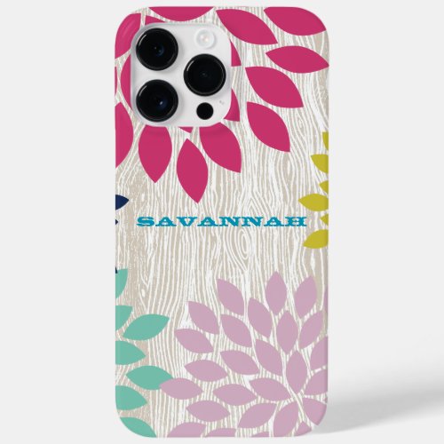 Printed Faux Wood Pattern Chrysanthemum Floral Case_Mate iPhone 14 Pro Max Case