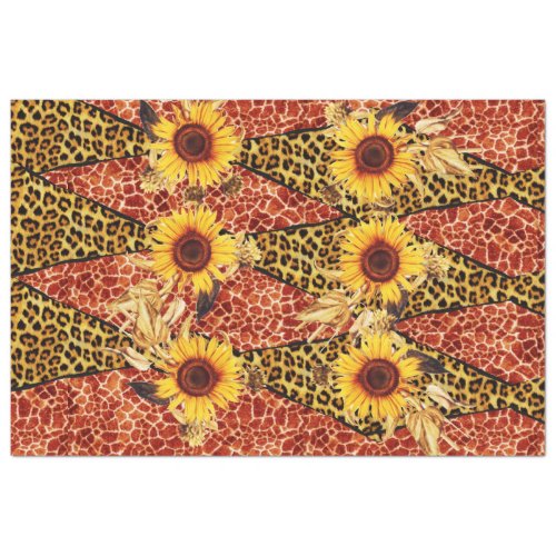 PRINTED GIRAFFE LEOPARD FUR RIBBON AND SUFLOWERS  TISSUE PAPER