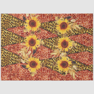 PRINTED GIRAFFE, LEOPARD FUR RIBBON AND SUFLOWERS TISSUE PAPER