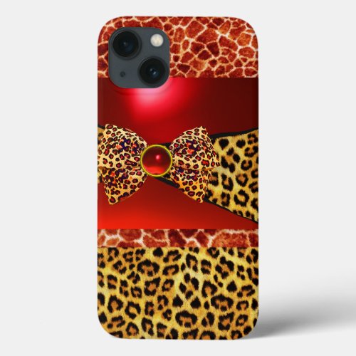 PRINTED GIRAFFE LEOPARD SKIN BOWRED RUBY GEMSTONE iPhone 13 CASE