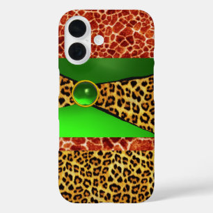 PRINTED GIRAFFE LEOPARD SKIN GREEN EMERALD GEM iPhone 16 CASE