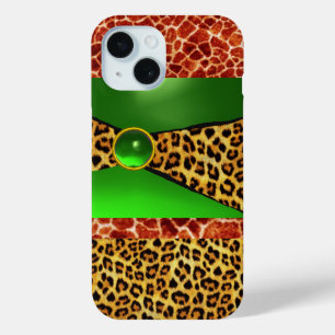 PRINTED GIRAFFE LEOPARD SKIN GREEN EMERALD GEM iPhone 15 CASE