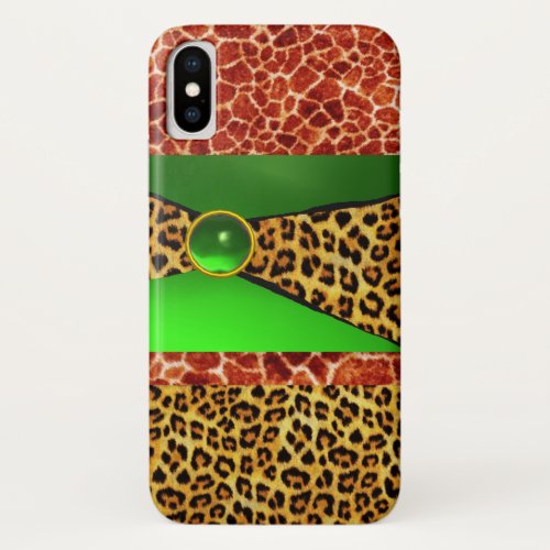 PRINTED GIRAFFE LEOPARD SKIN GREEN EMERALD GEM iPhone X CASE