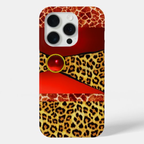 PRINTED GIRAFFE LEOPARD SKIN RED RUBY GEMSTONE iPhone 15 PRO CASE